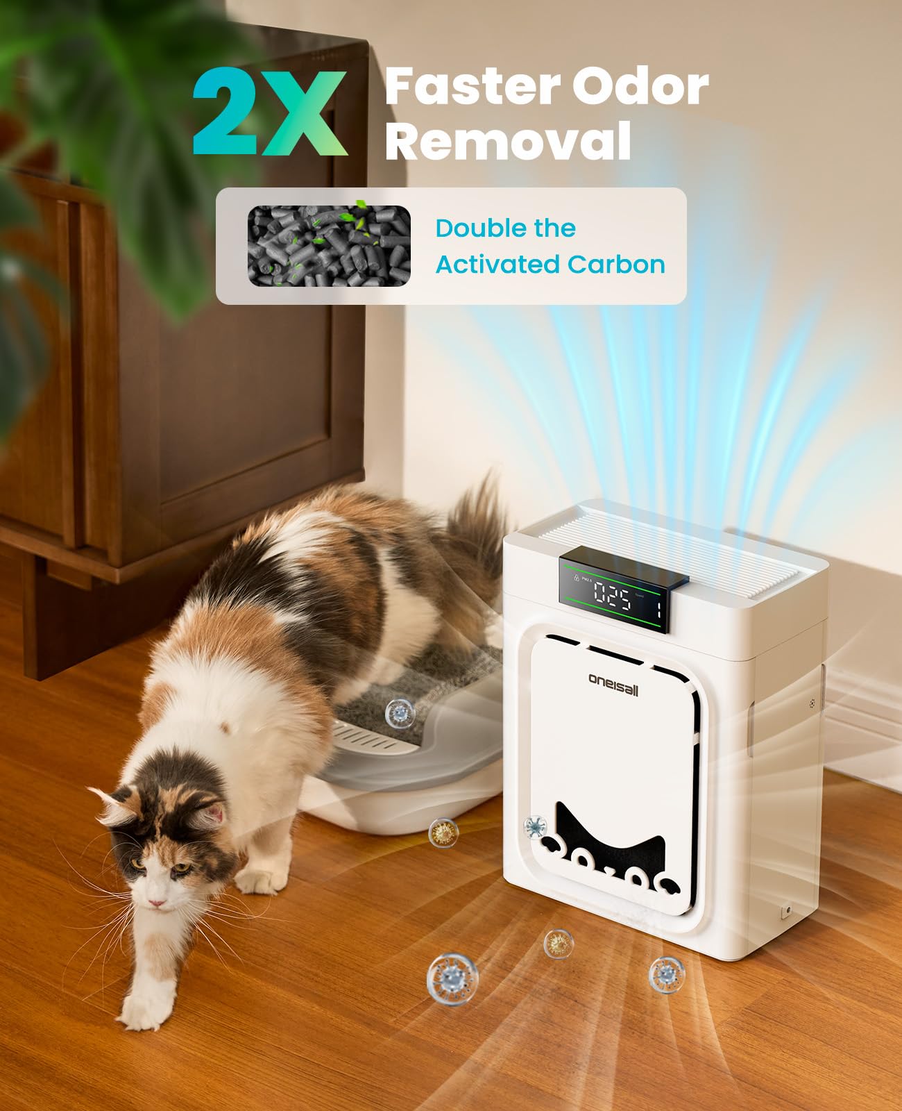 Oneisall air purifier cat-cutout design showing hair collection