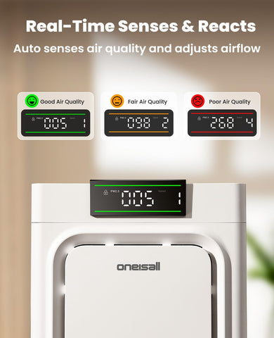 Oneisall air purifier with easy-clean pre-filter brush for quick maintenance