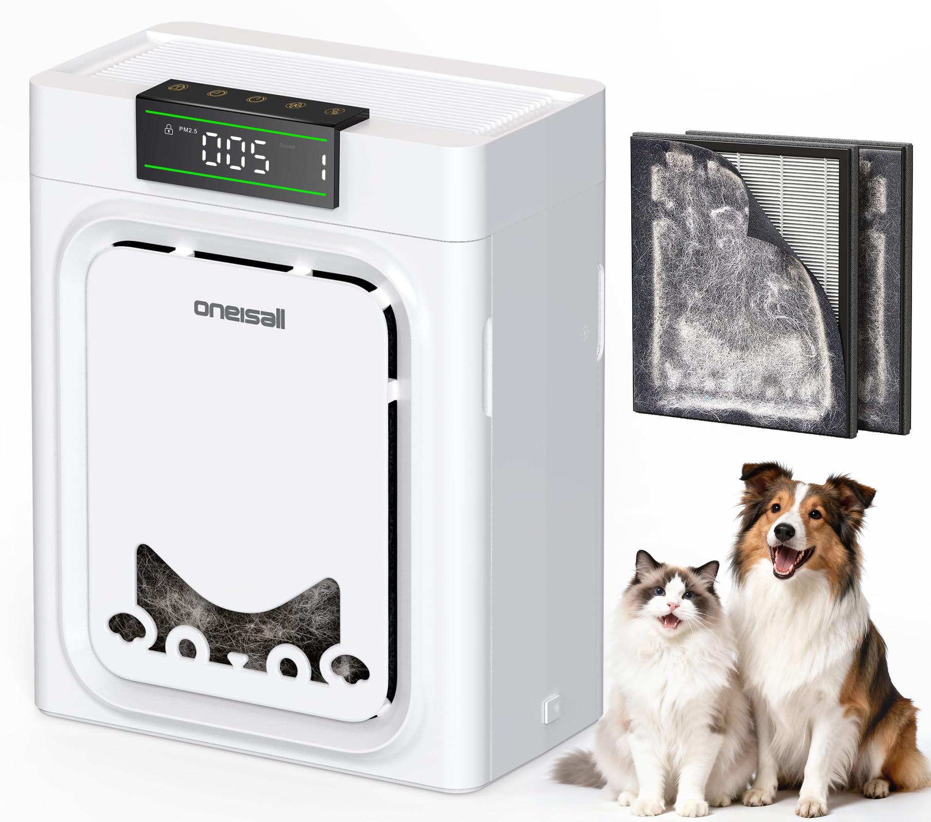 Oneisall air purifier for pet hair capture with real-time display