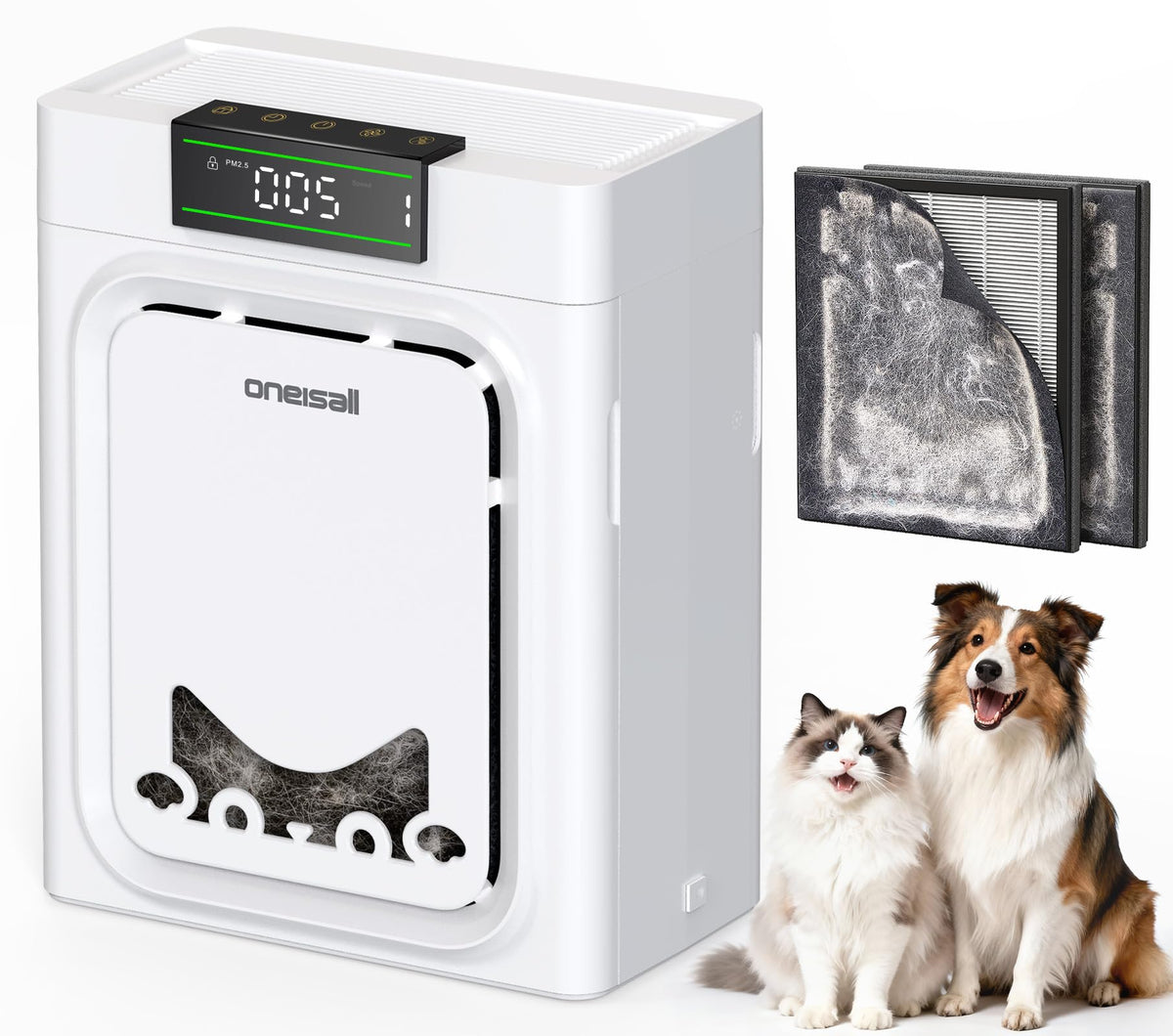 Oneisall air purifier for pet hair capture with real-time display