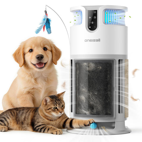 Oneisall Pet Air Purifier front view highlighting 360° airflow for whole-room purification