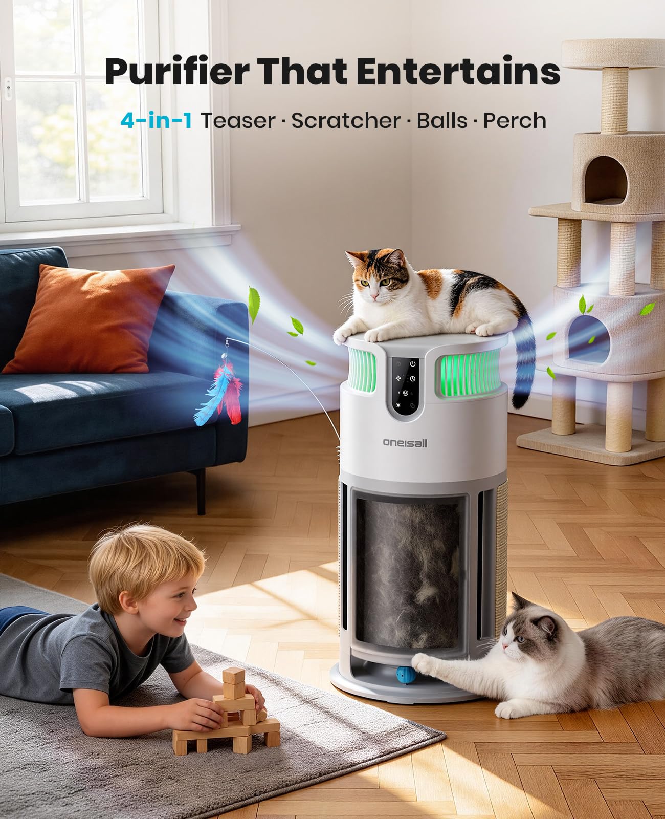 Oneisall Pet Air Purifier ultra-quiet sleep mode for night use