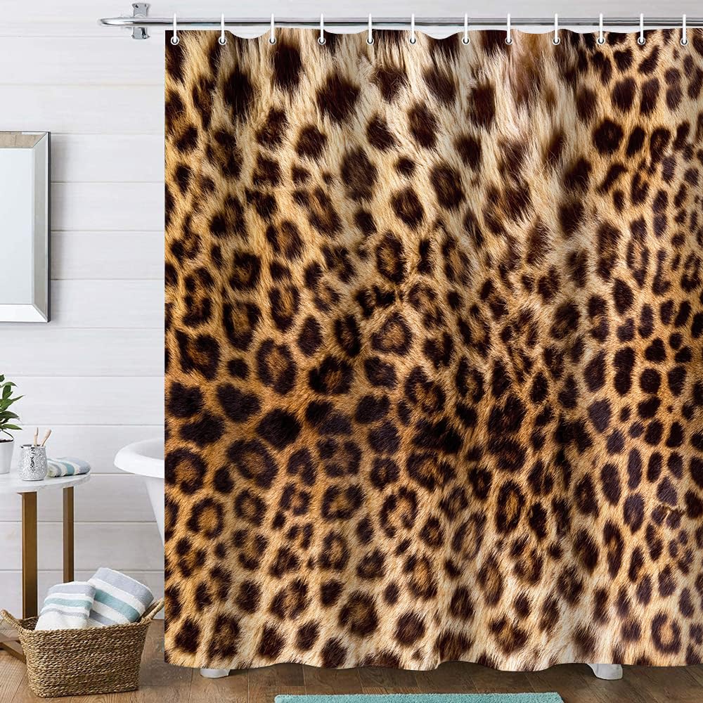 Brown leopard print curtain dries quickly while resisting moisture and fading.