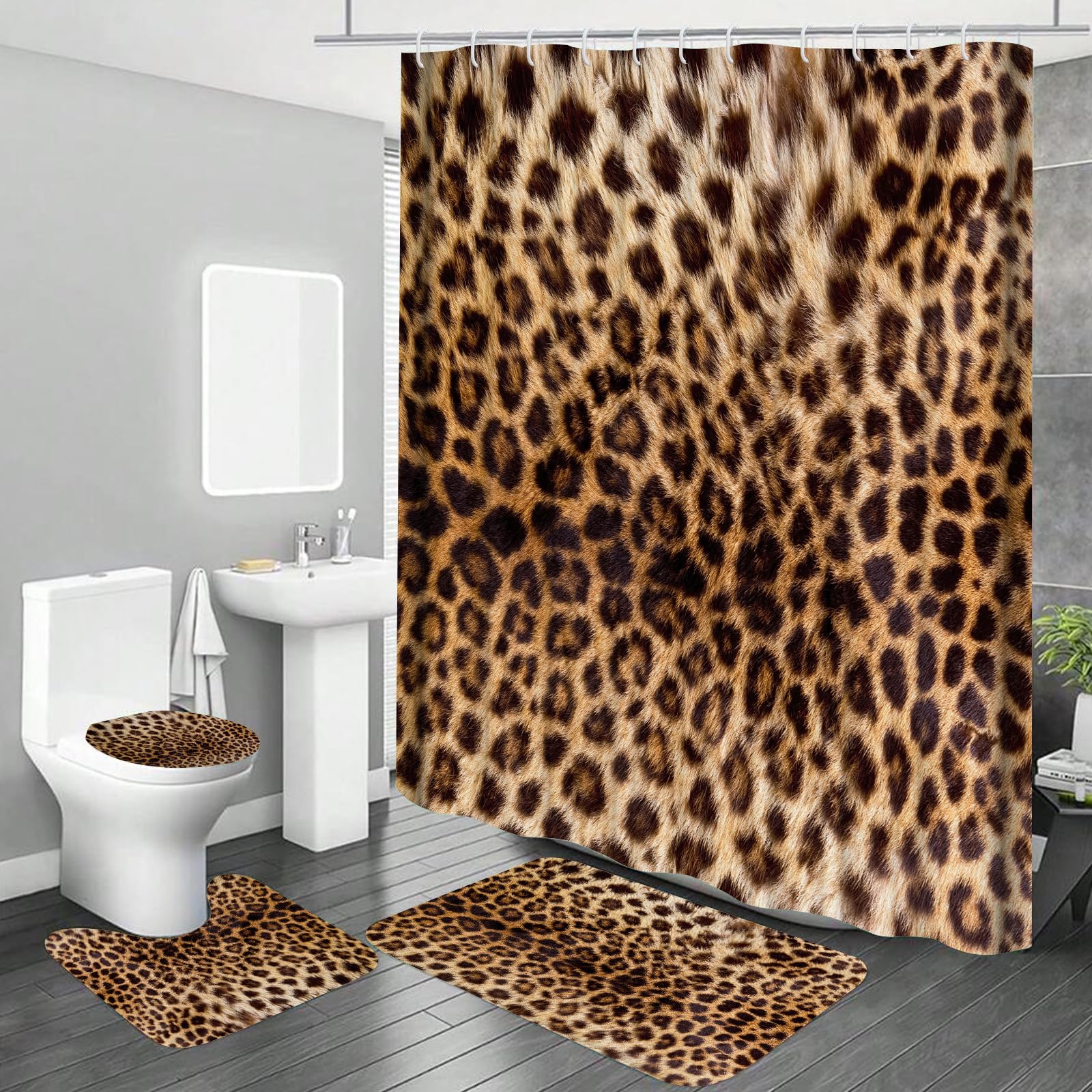 Onlalasyc leopard shower curtain hooks set of 12 for quick install.