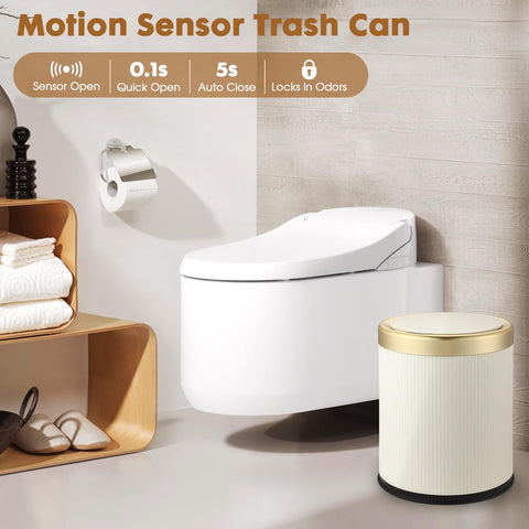 onlcuk motion-sensor-bin lid opening demonstrates quick hands-free access in tight spaces.
