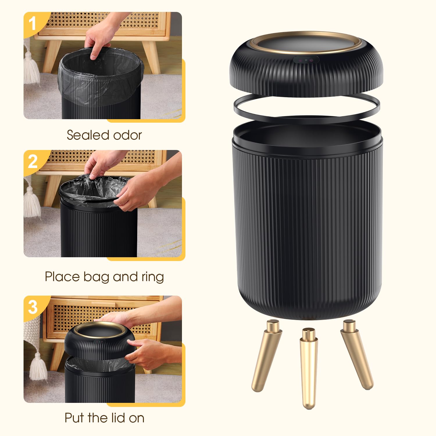 onlcuk trash can with three legs stands 16 inches for easy disposal