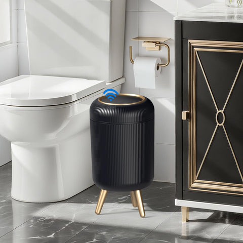 onlcuk bathroom trash can modern striped design with wood grain lid improves bathroom aesthetics