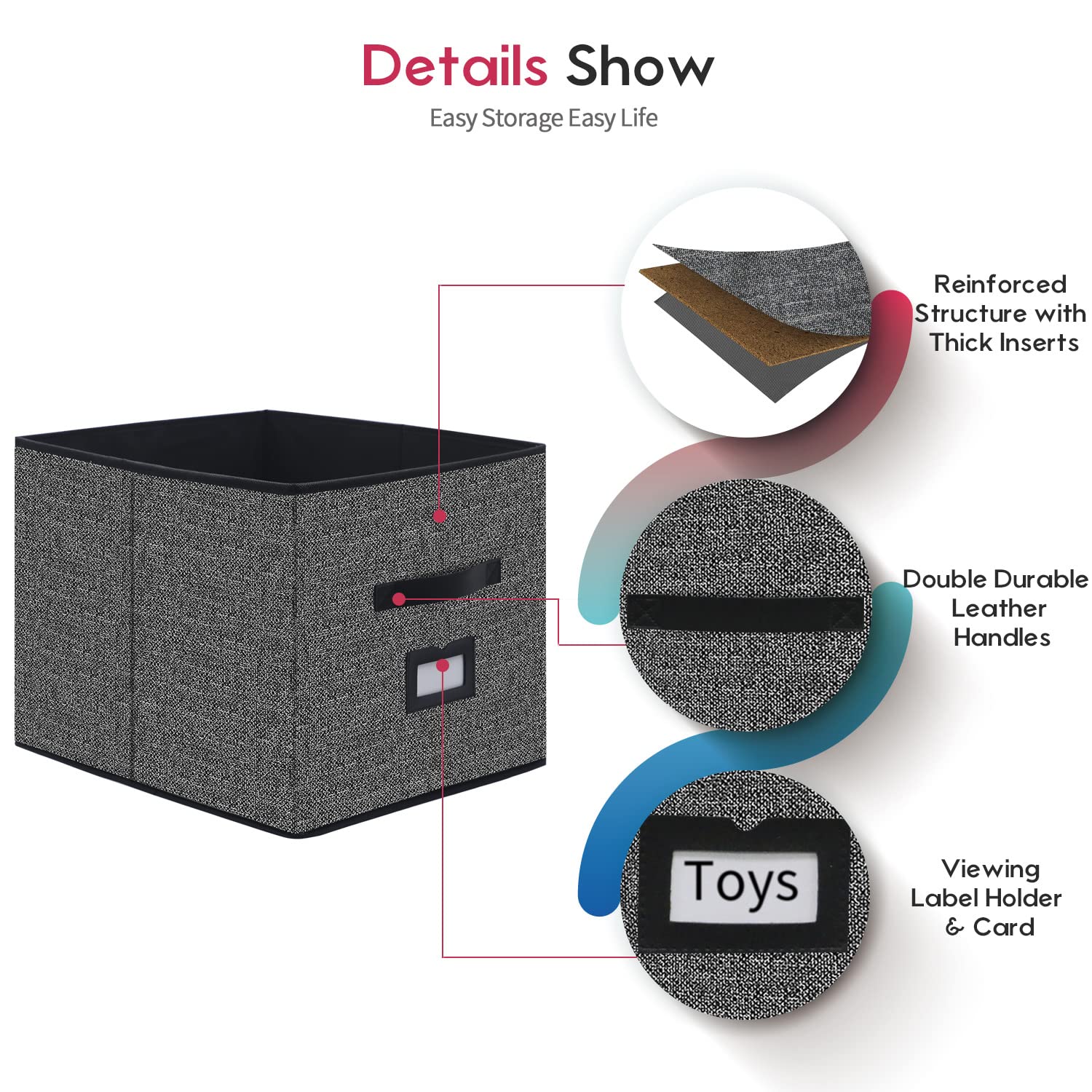 Onlyeasy storage cubes leather handles closeup for easy portability.