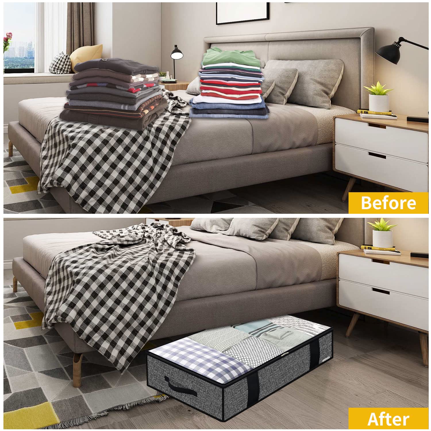 Onlyeasy foldable under-bed storage bag, compact when empty