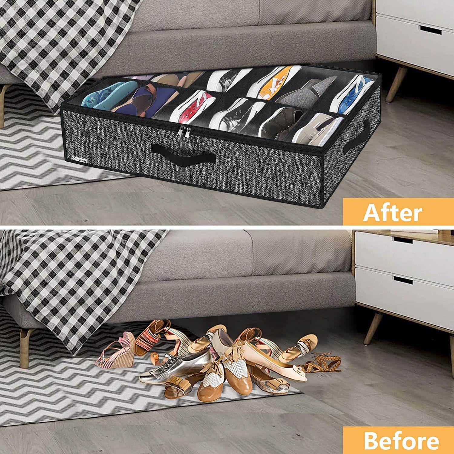 Set of four bags designed to hold up to 48 pairs of shoes.