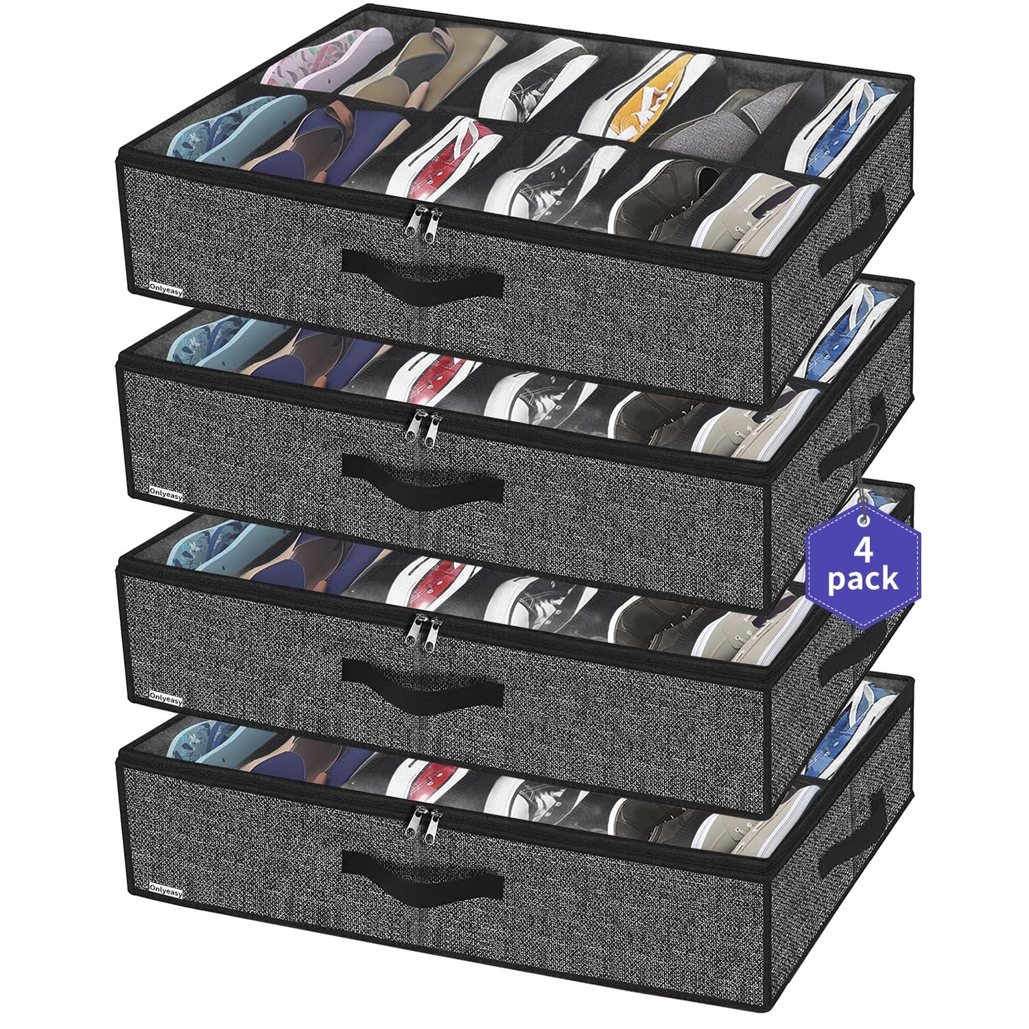 Onlyeasy under-bed shoe storage with transparent window keeps shoes visible.