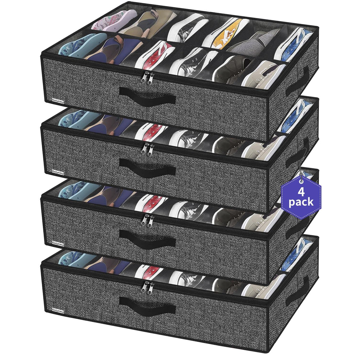 Onlyeasy under-bed shoe storage with transparent window keeps shoes visible.