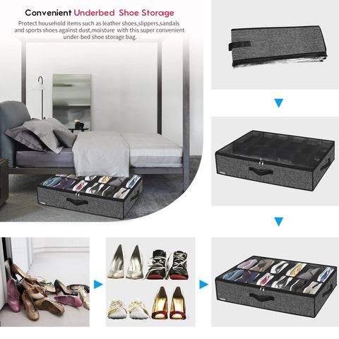 Large capacity bags store up to 48 pairs in a slim under-bed profile.
