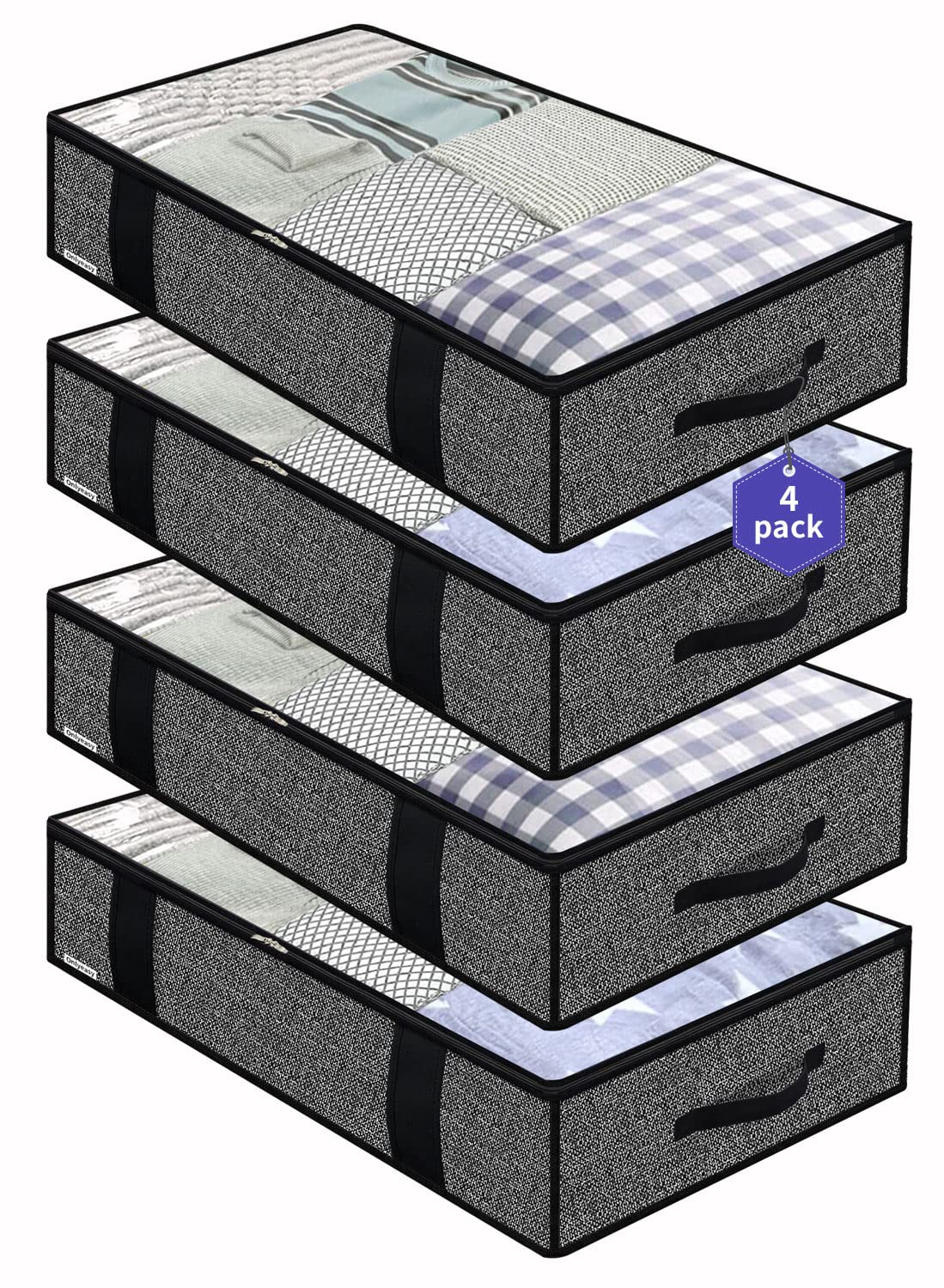 Onlyeasy under-bed storage bag front view, sturdy handles for quick access to blankets