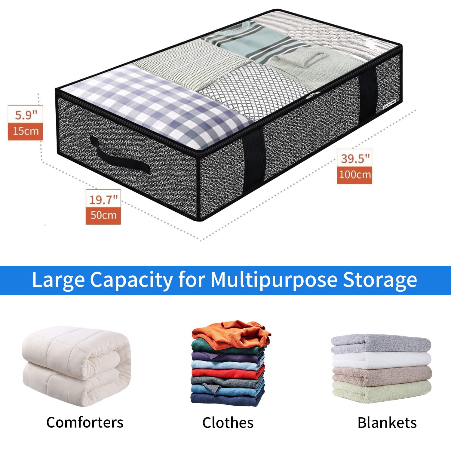 Onlyeasy under-bed storage bag side view, space-saving under-bed solution