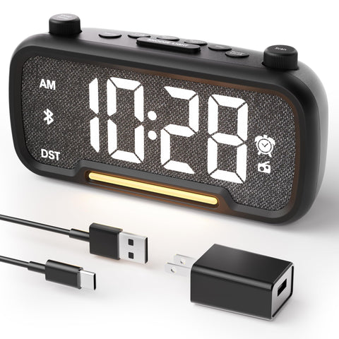 OnLyee 5-in-1 alarm clock display with ambient LED for easy bedside viewing.