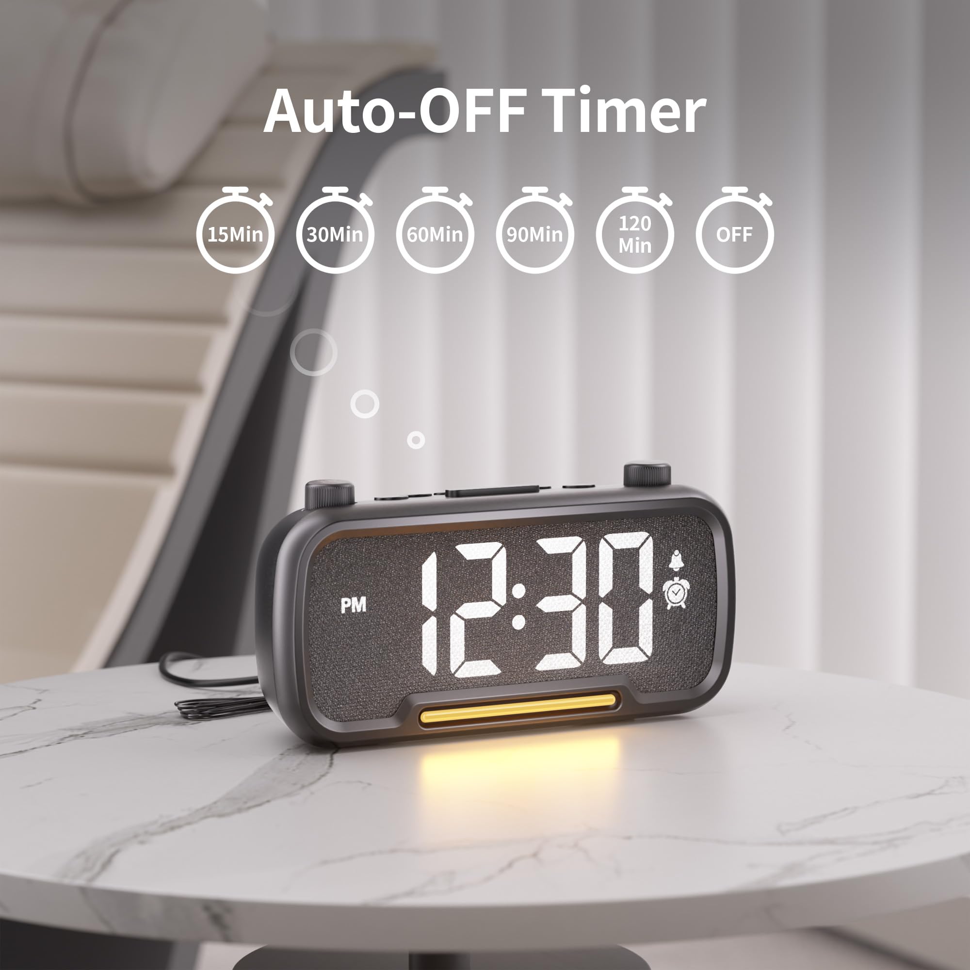 OnLyee compact bedside clock fits shelves and desks neatly.