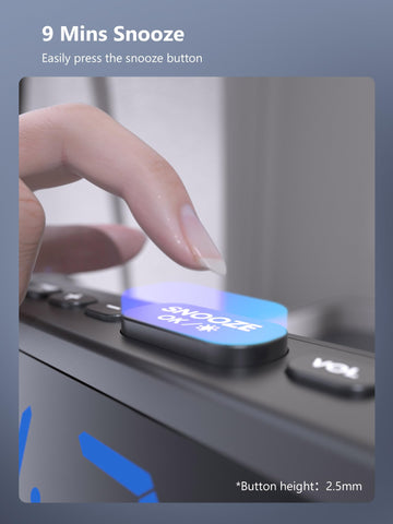 OnLyee large snooze button enables quick extra rest.