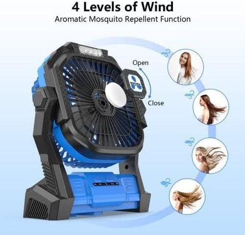 OnlyNew portable fan with 20000mAh battery in camping setup