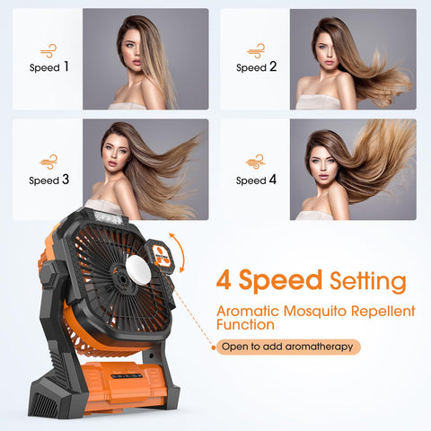 ONLYNEW portable fan with 4 speeds provides customizable airflow for indoors or outdoors.