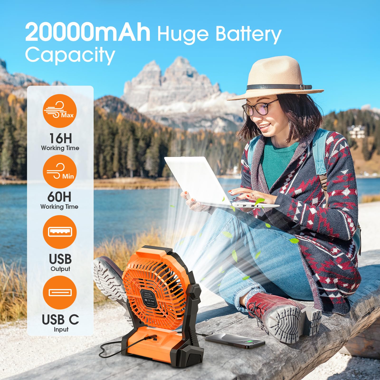 ONLYNEW portable fan with brushless motor offers quiet operation for any room.