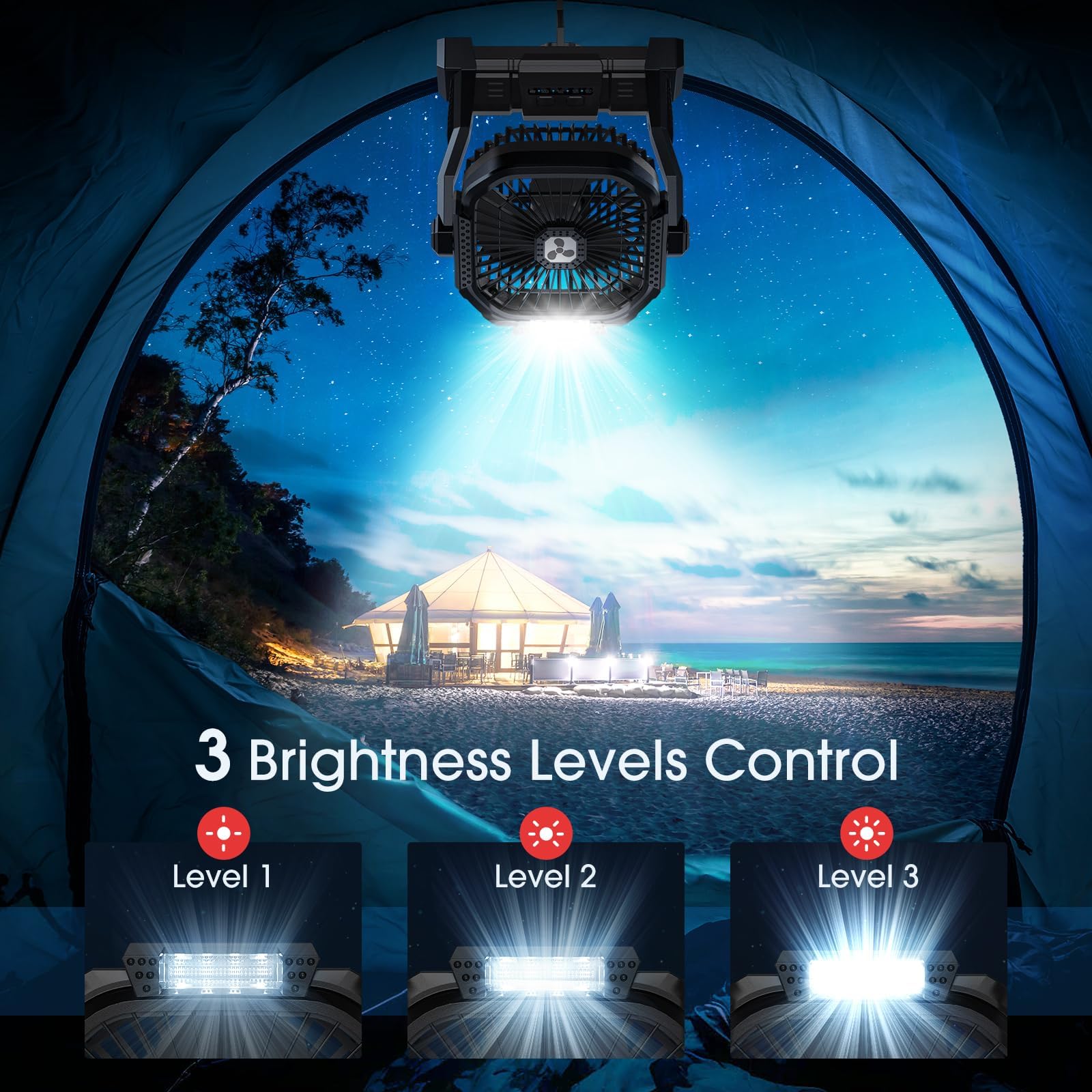 ONLYNEW portable fan ideal for camping, desk, and bedside use