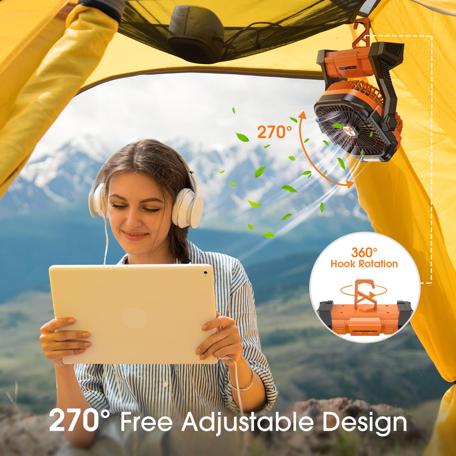 ONLYNEW portable fan folds and hooks to backpack or tent.
