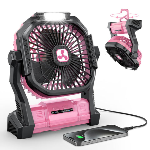 ONLYNEW portable fan front view, compact and travel-ready for camping and desk use.