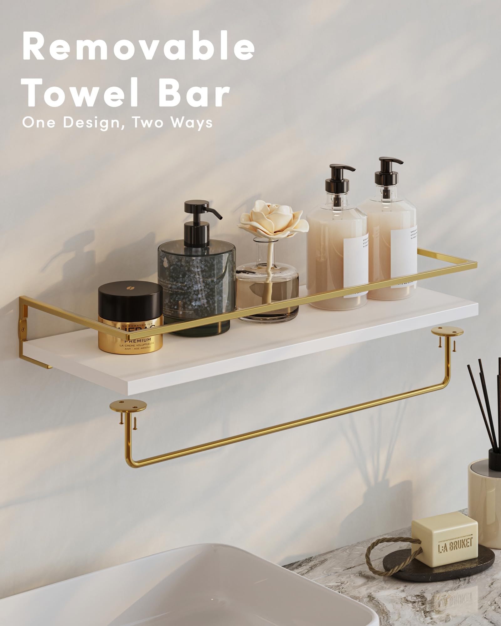 Onlysky shelves display toiletries and decor with clutter-free style.