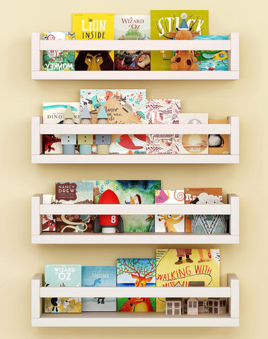 Onlysky wall-mounted bookshelf set four white for compact nursery book storage
