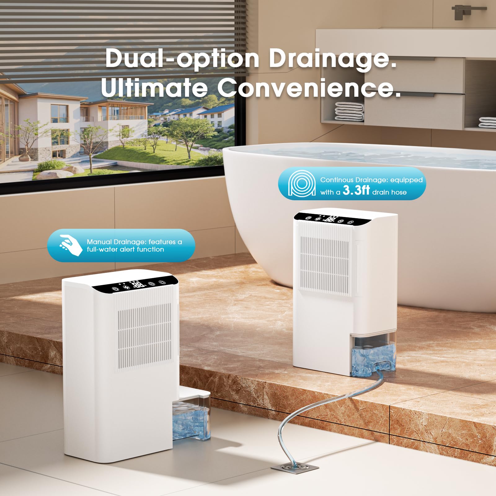 Onsekin dehumidifier sweet white tank safety and auto shutoff protect pets and kids.