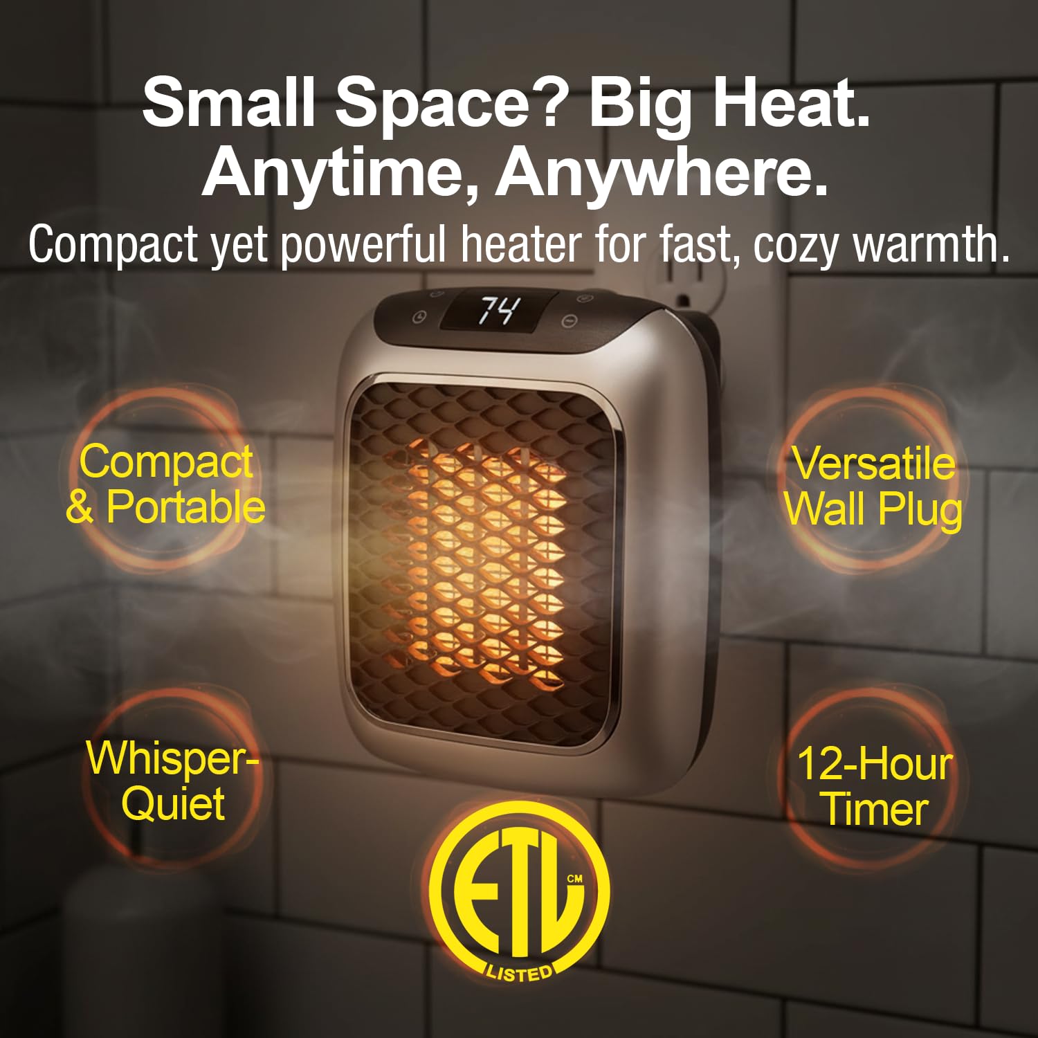 Ontel Handy Heater Turbo thermostat dial highlights adjustable heat levels for personalized comfort.