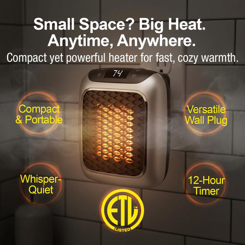 Ontel Handy Heater Turbo thermostat dial highlights adjustable heat levels for personalized comfort.
