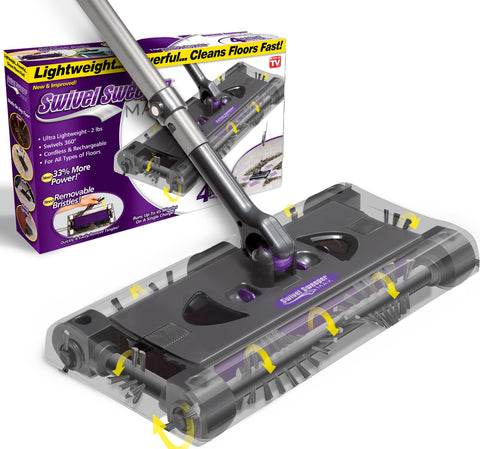 Ontel Swivel Sweeper Max front view shows a compact cordless design for quick cleanups