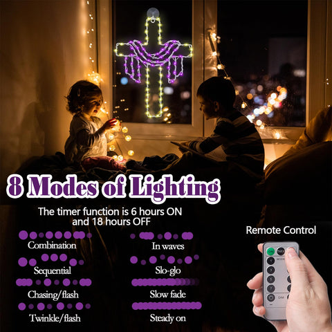 Ontigola cross-drape light showing eight color modes in vivid arrangement
