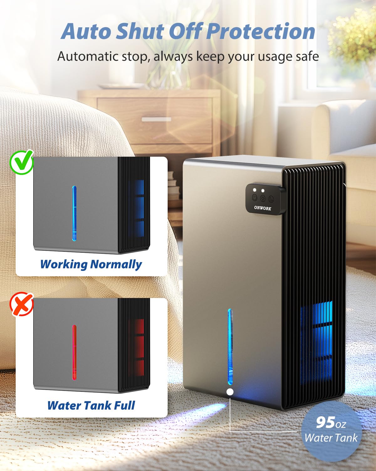 ONWORK dehumidifier tank removal illustrating easy drainage
