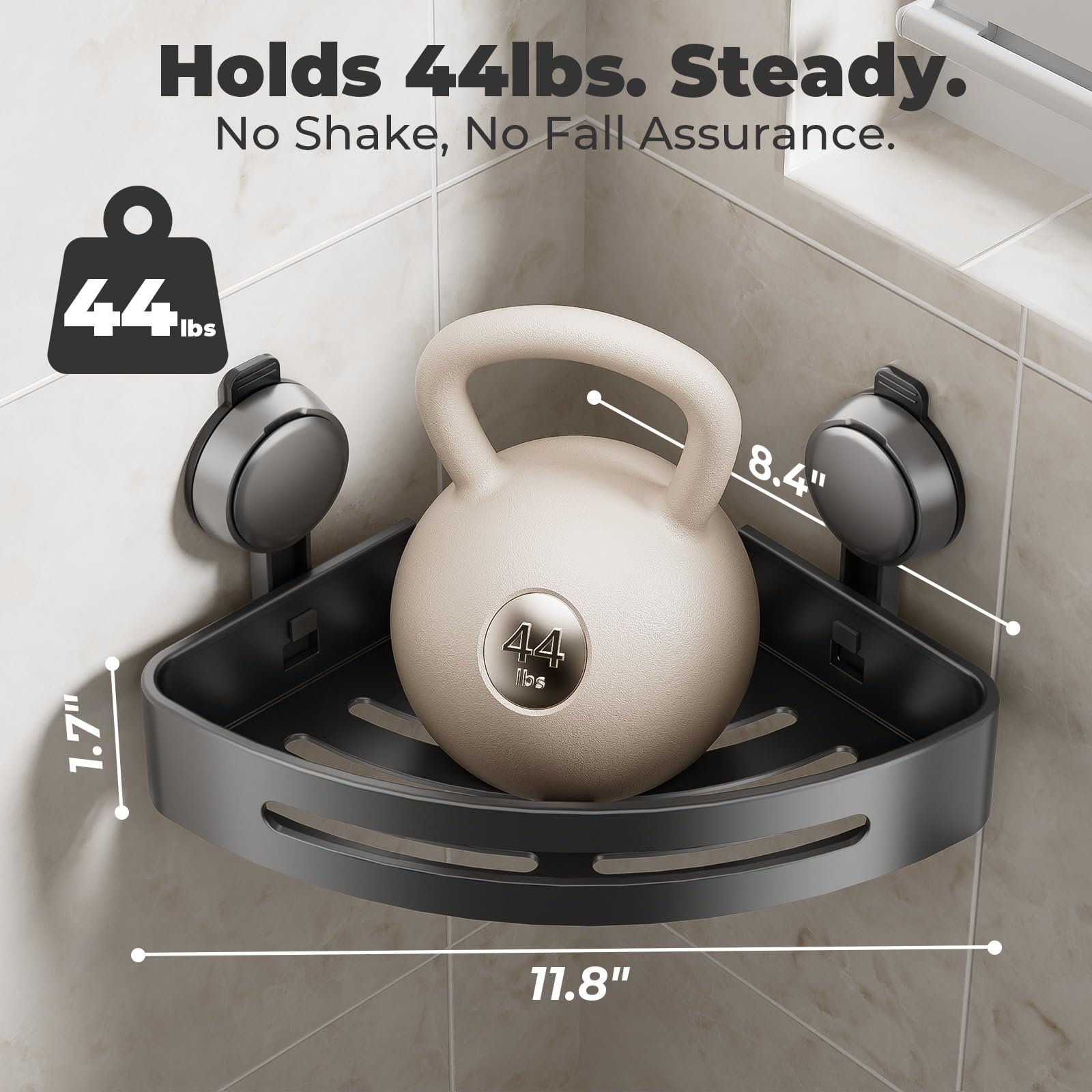 ONXE upgraded suction cups provide strong stabilization for bathroom clutter.