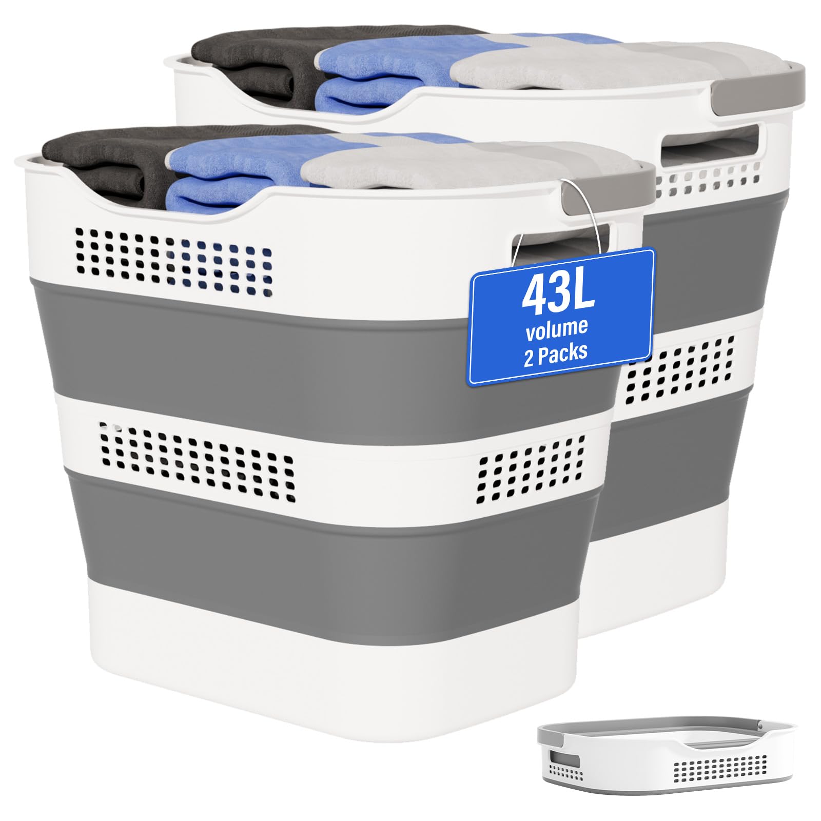 OOAMBB 2-pack 43L collapsible laundry basket folded, space-saving storage solution.