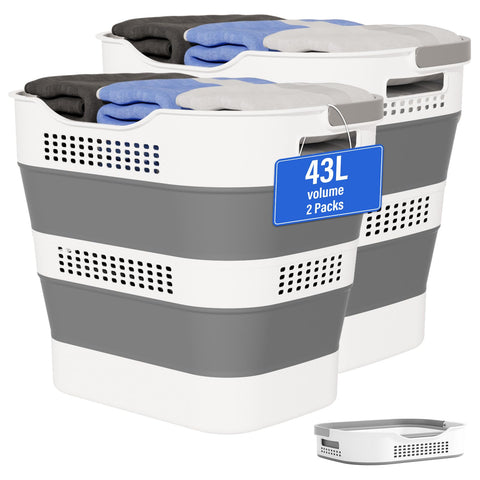 OOAMBB 2-pack 43L collapsible laundry basket folded, space-saving storage solution.