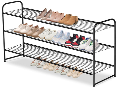 AOODA long 3-tier metal shoe rack front view shows 24-pair capacity.