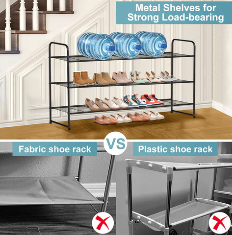 AOODA metal shoe rack in closet offers spacious sneaker storage.