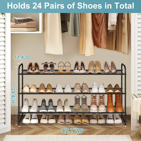 AOODA stackable shoe rack side view highlights sturdy anti-rust frame.