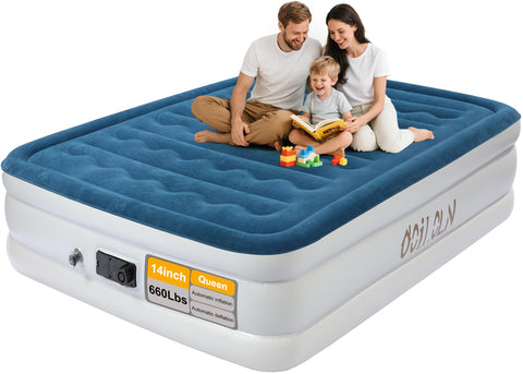 ooiloln air mattress queen with built-in pump for quick setup and stable support