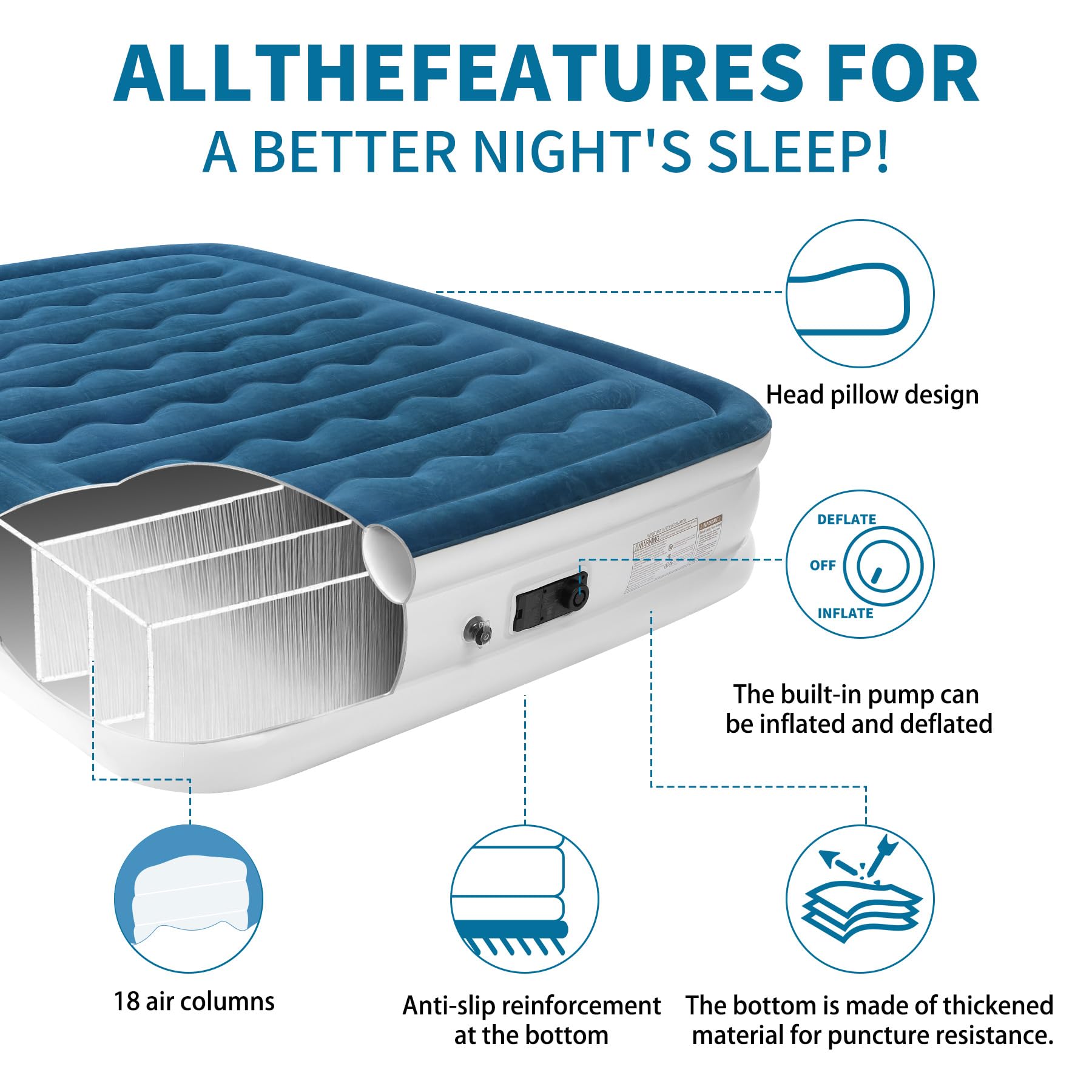 ooiloln queen air mattress six-chamber design enhances stability and reduces sudden air loss
