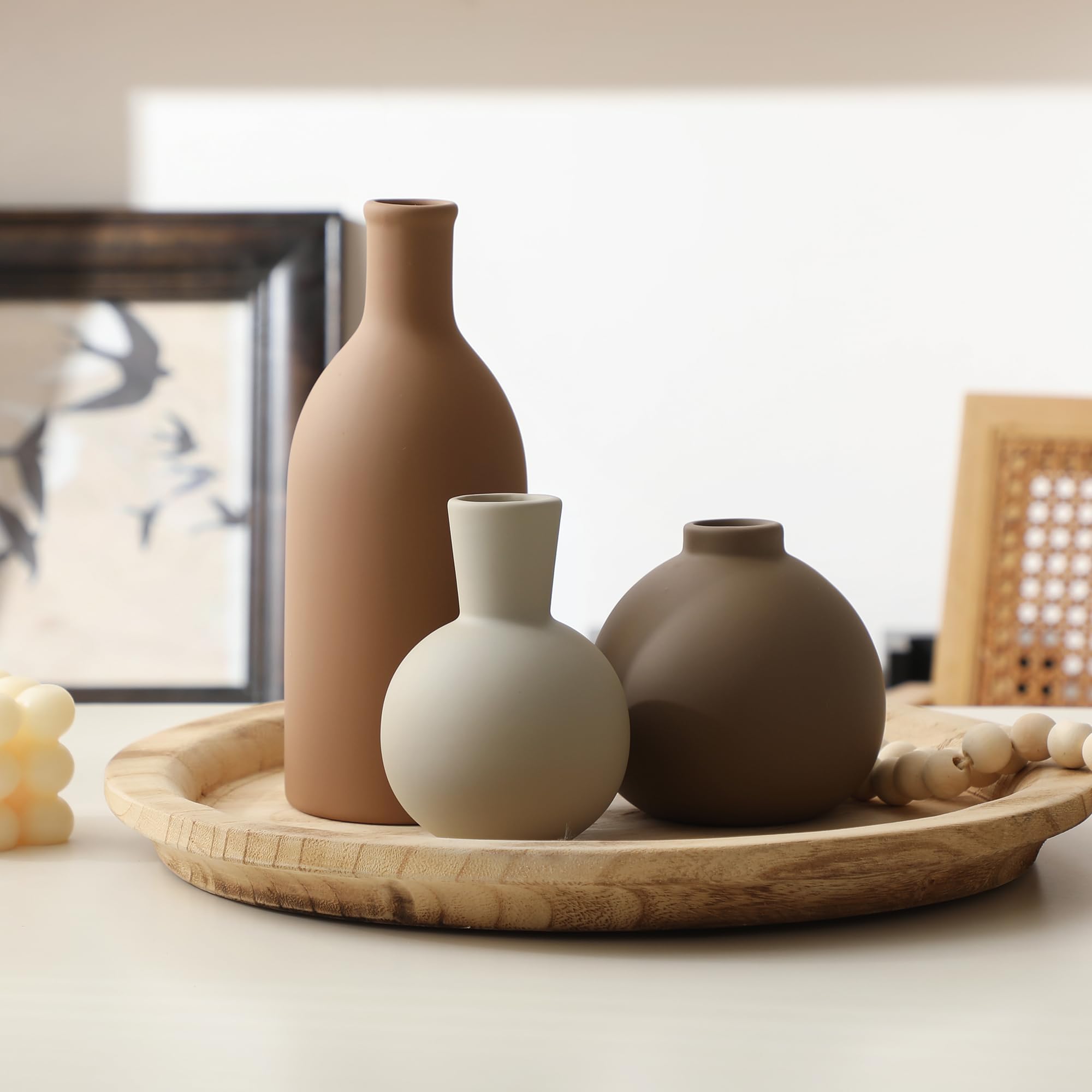 OOIT ceramic vase set of 3 centerpieces for dining and living areas.