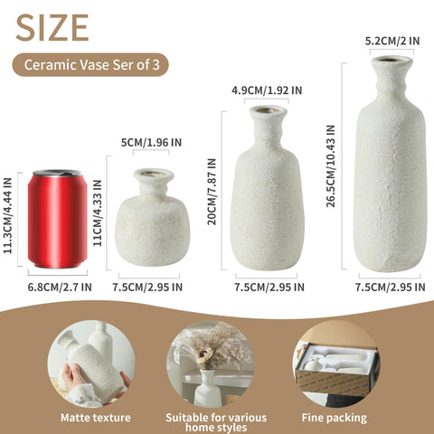 OOIT ceramic vases 3-pack, different shapes, accent rustic boho decor.
