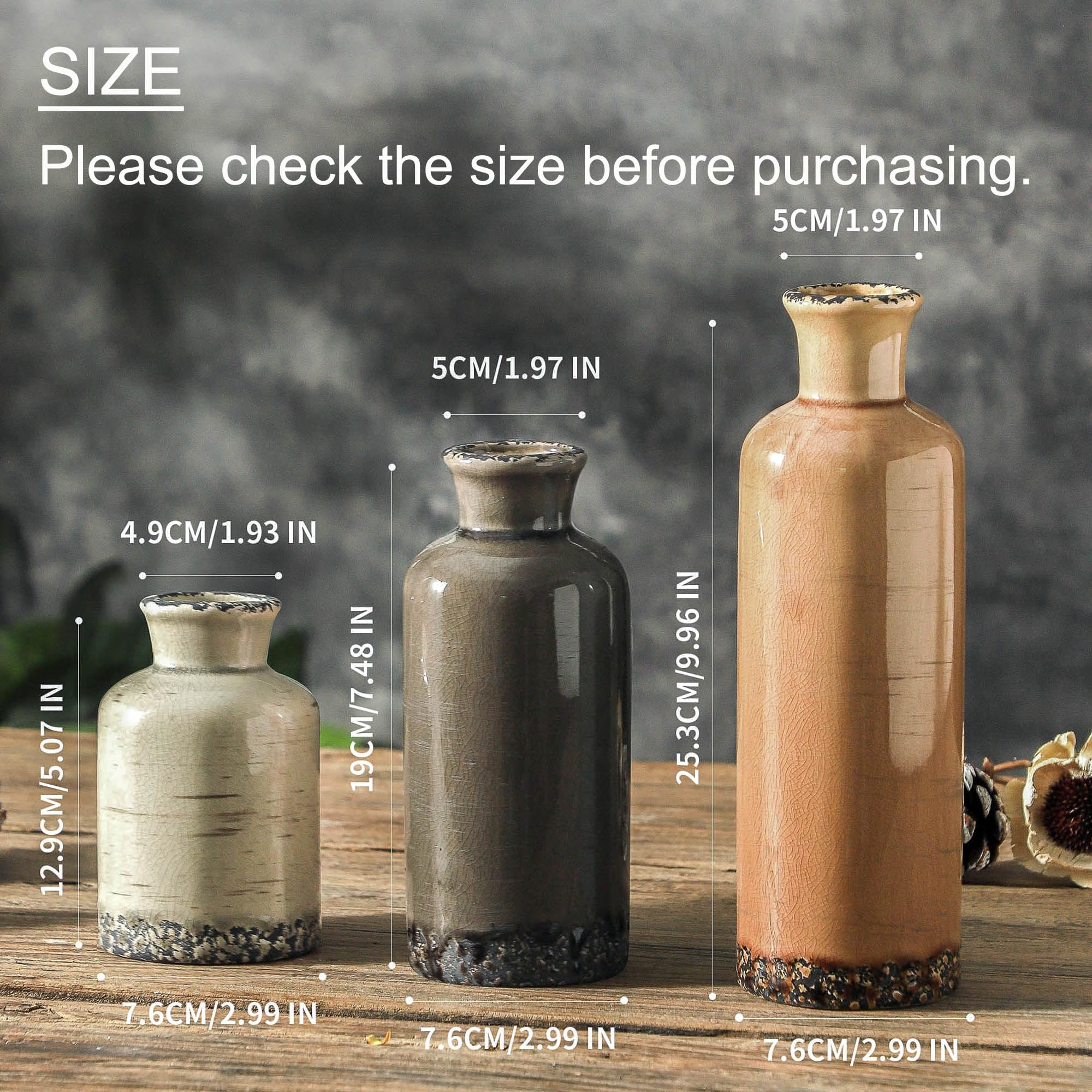 OOIT ceramic vases in neutral brown, side view, ideal mantel styling.