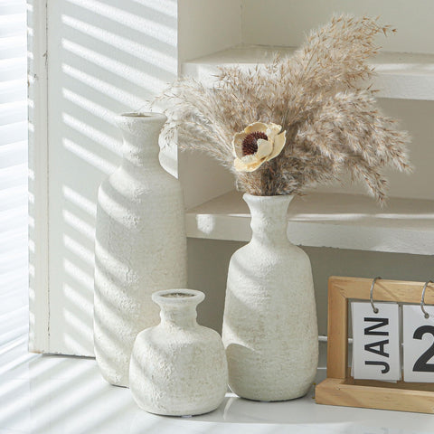 OOIT rustic white pottery vases, waterproof interior coating for fresh blooms.