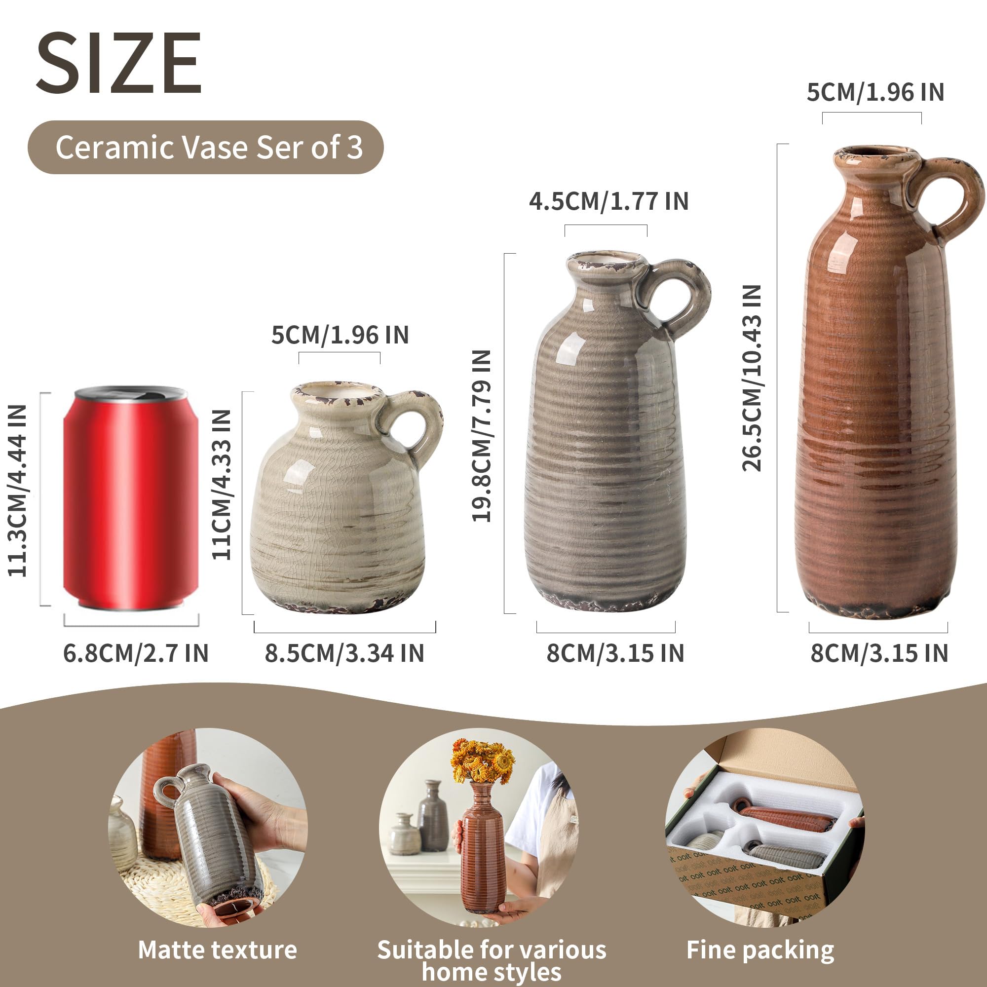 OOIT ceramic vases with handles add easy placement on shelves