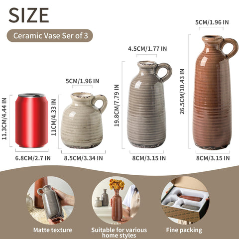 OOIT ceramic vases with handles add easy placement on shelves